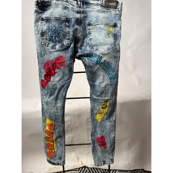 FWRD Denim Distressed Mens Graffiti Jeans Size 42 With Colorful Graphic Details - Picture 2 of 16